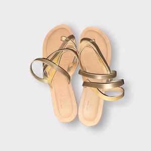 Ann Taylor Loft Gold and Tan Strappy Sandals Size 8.5 M